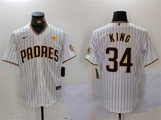 Mens San Diego Padres #34 Michael King White With PS Patch Cool Base Stitched Baseball Jersey